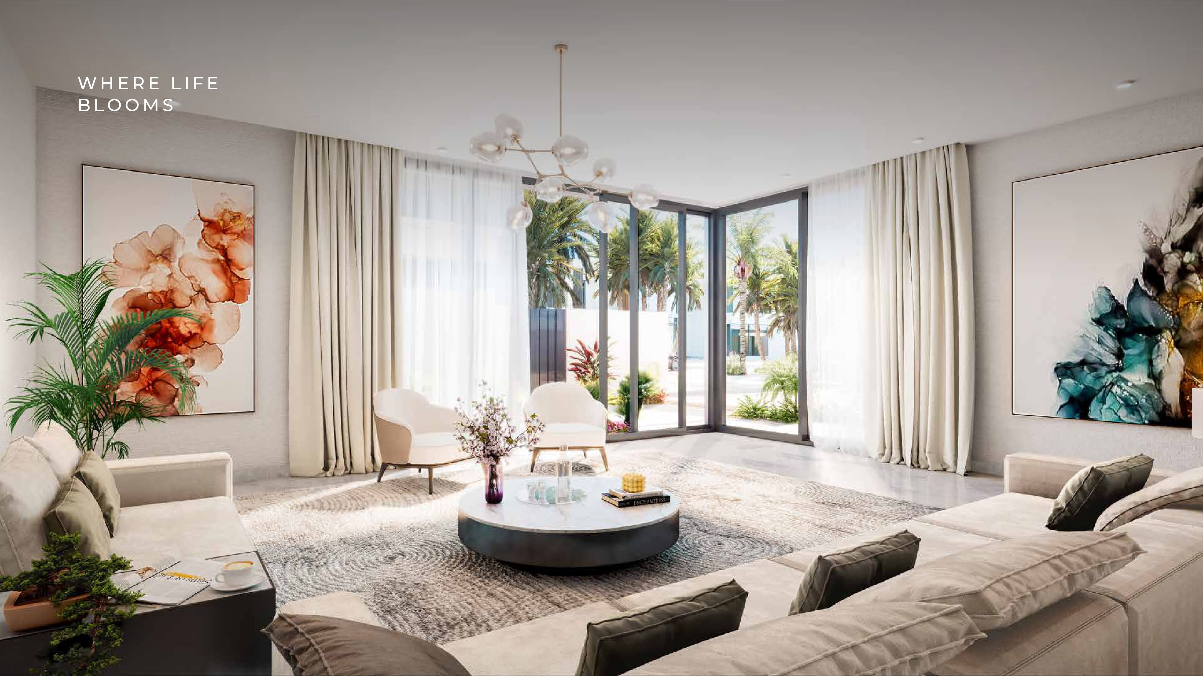 Luxurious premium-finished living room inside a Saadiyat Lagoons villa, Abu Dhabi