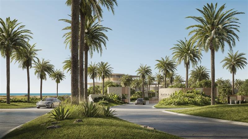 Aerial view of Faya Al Saadiyat community on Saadiyat Island, Abu Dhabi with luxury beachfront villas